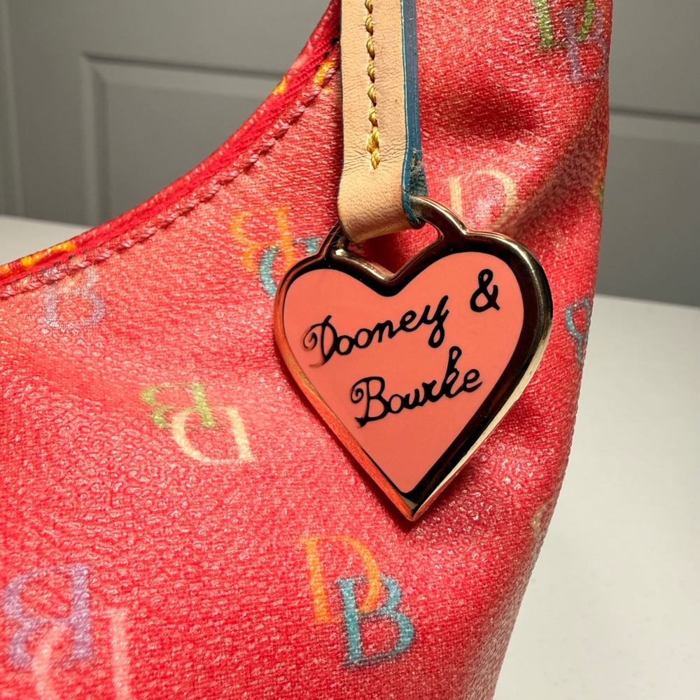Dooney & Bourke Rainbow Monogram Red Coated Canvas Hobo Bag Y2K Vintage Medium - Picture 9 of 16